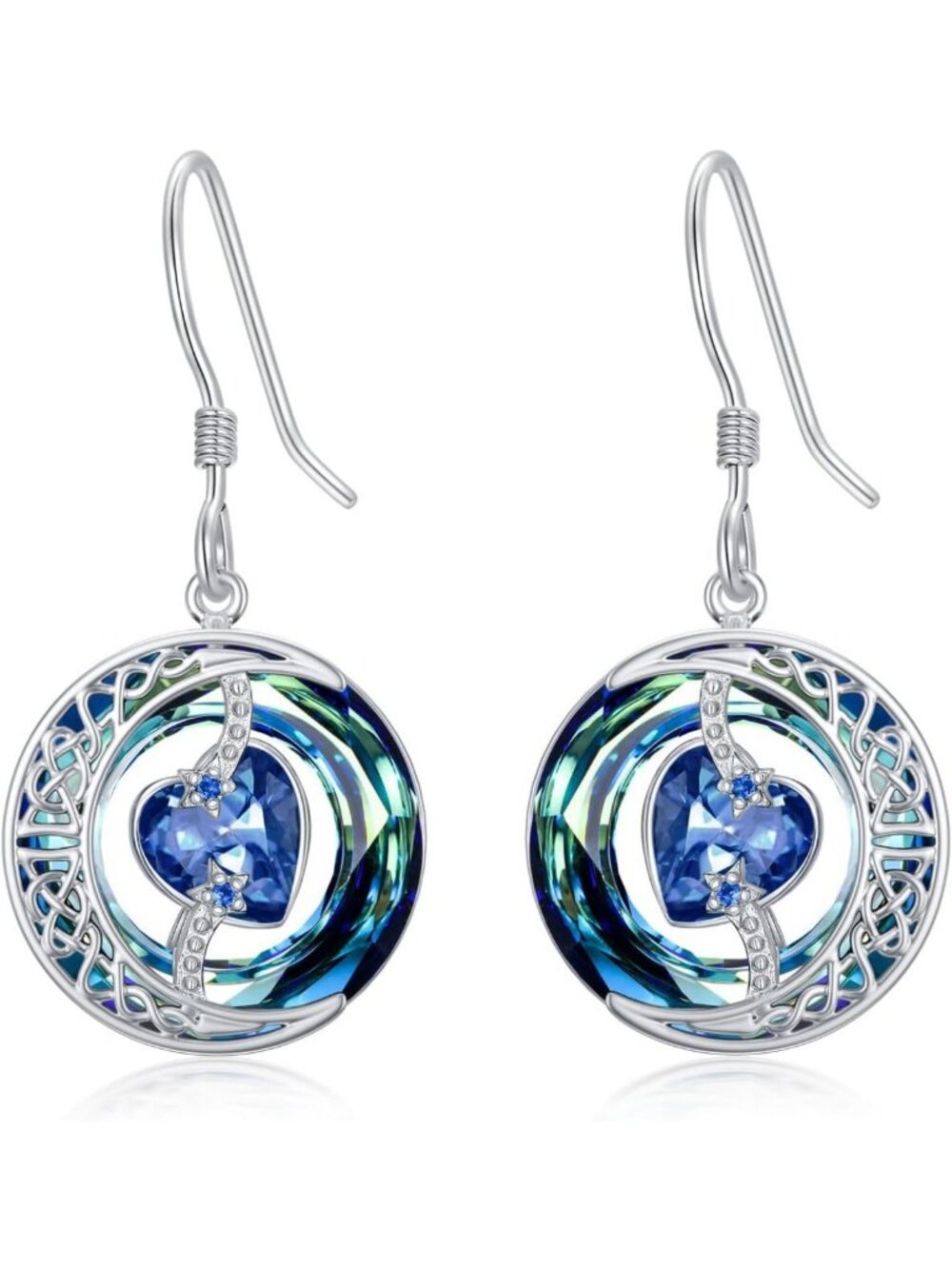 Sterling Silver Birthstone Dangle Earrings with Blue Crystal - Perfect Gift for